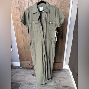 Olive Green Button-Up Jumpsuit